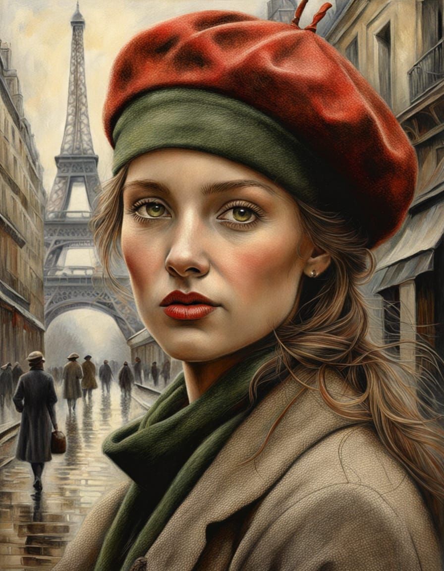 Parisian Autumn Scene in Pencil Drawing Style