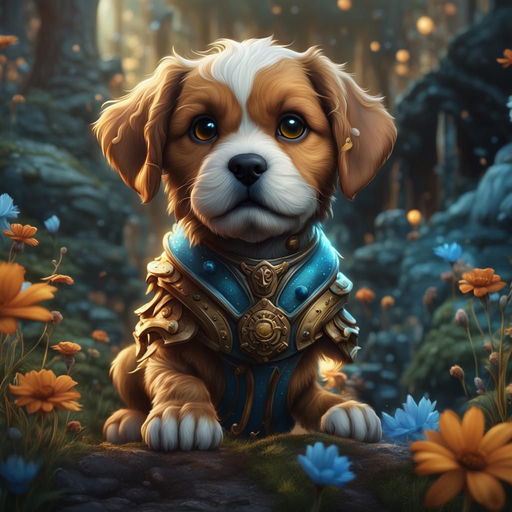 Cute Puppy in Detailed Matte Painting Style