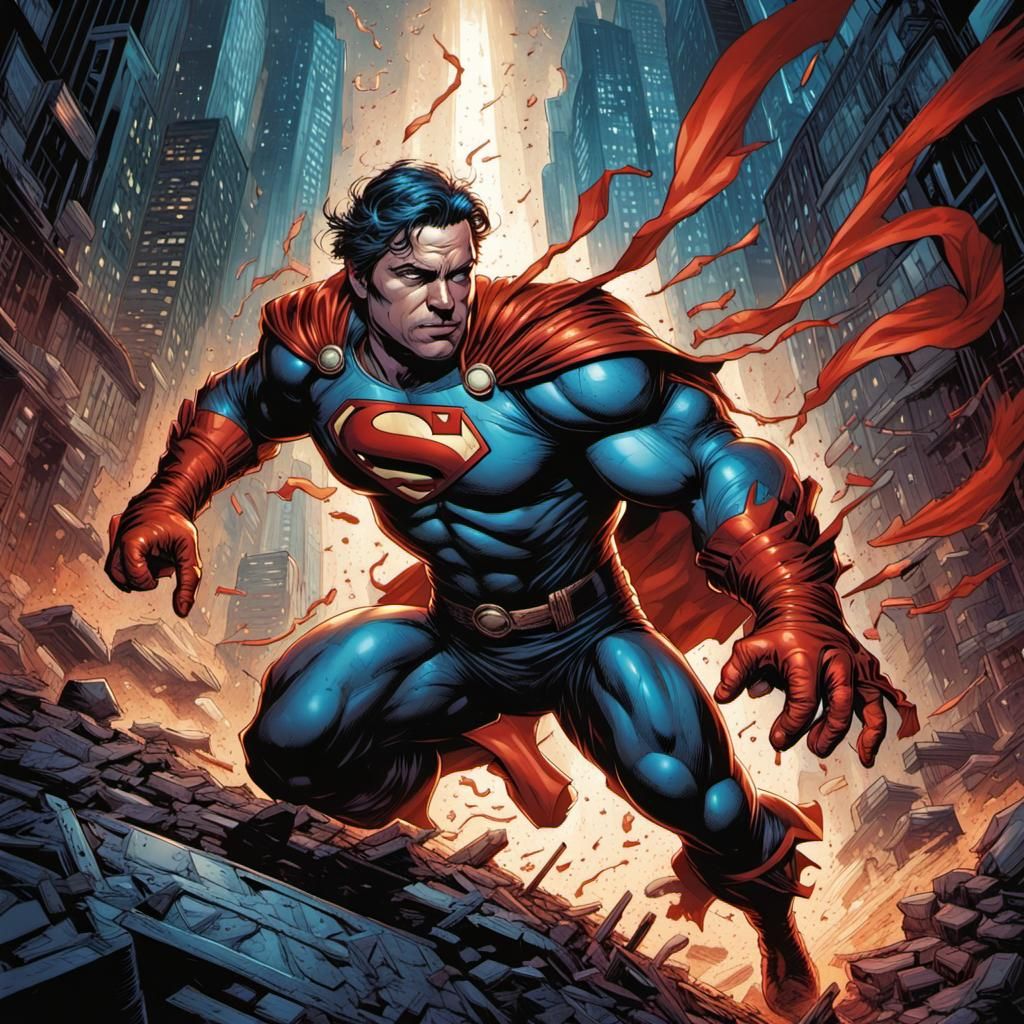 Dynamic Superhero in Comic Book Art Style