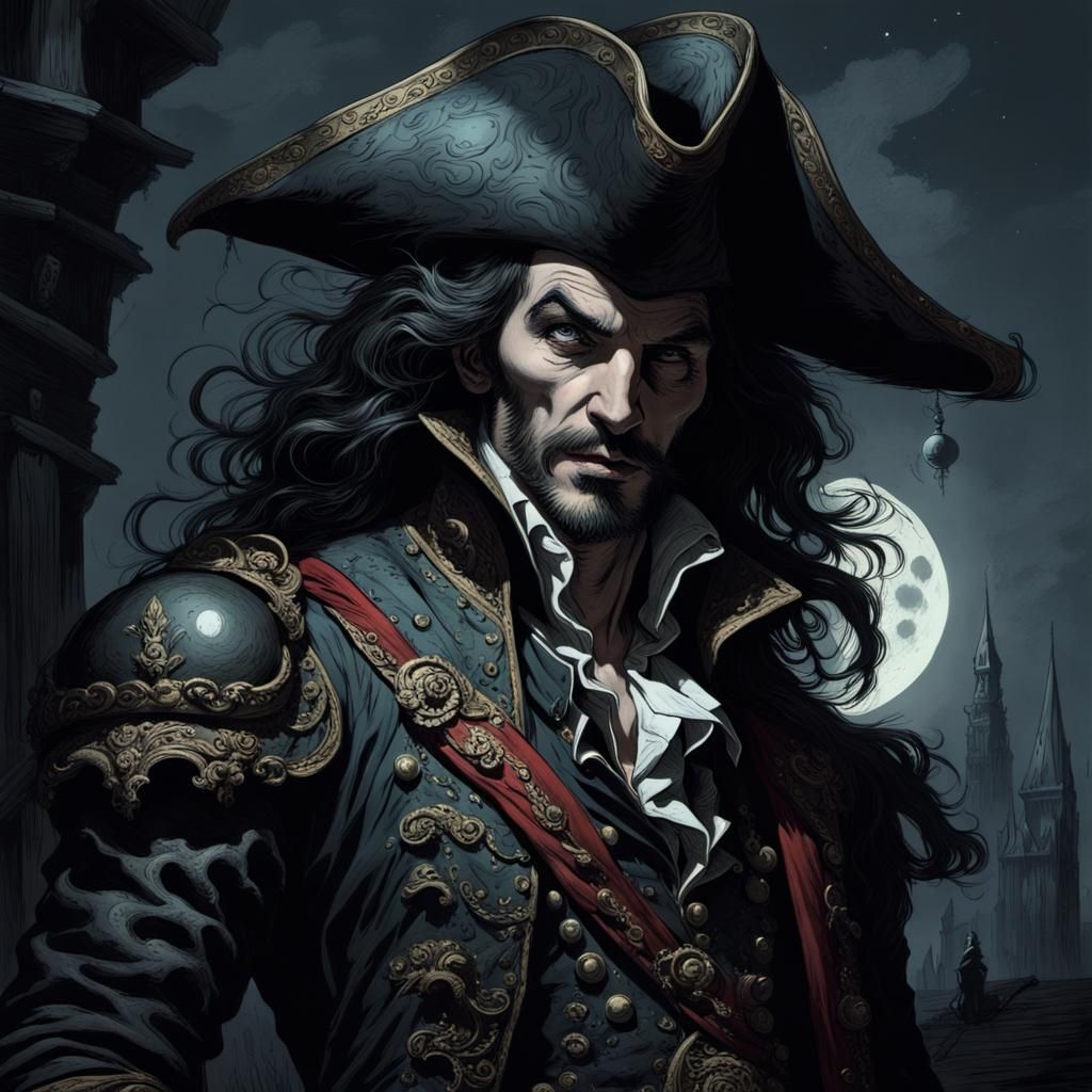 Captain Hook in Dark Fantasy Style Moonlight