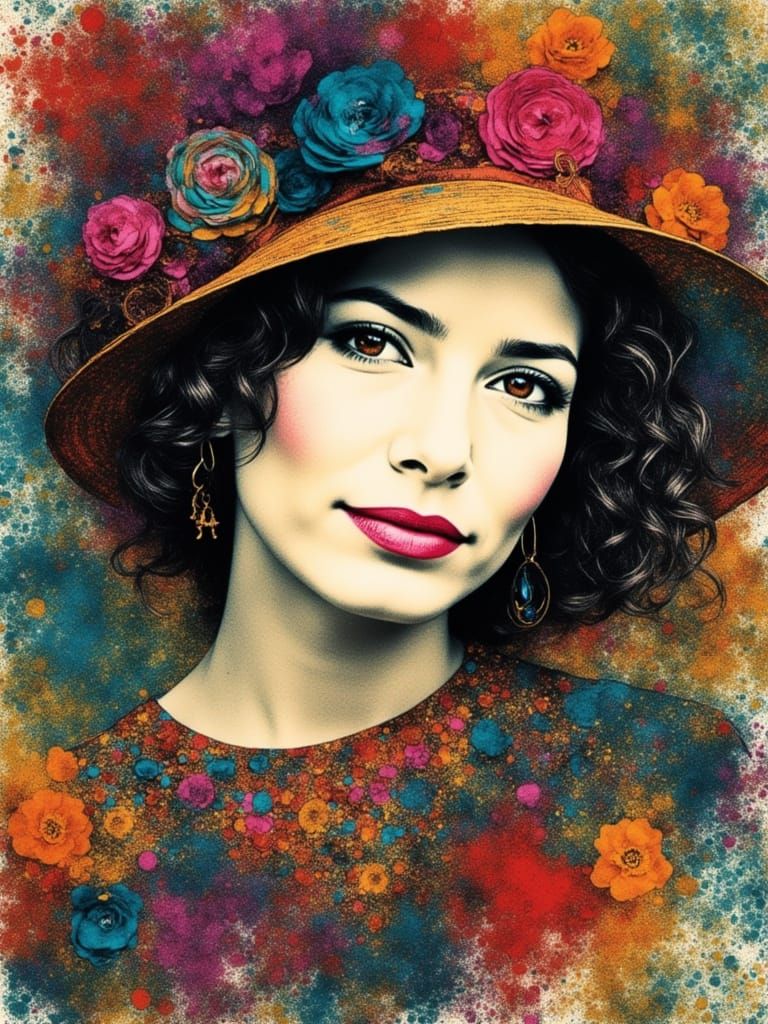 Boho Gelli Print of Dazzling Woman in Deep Colors