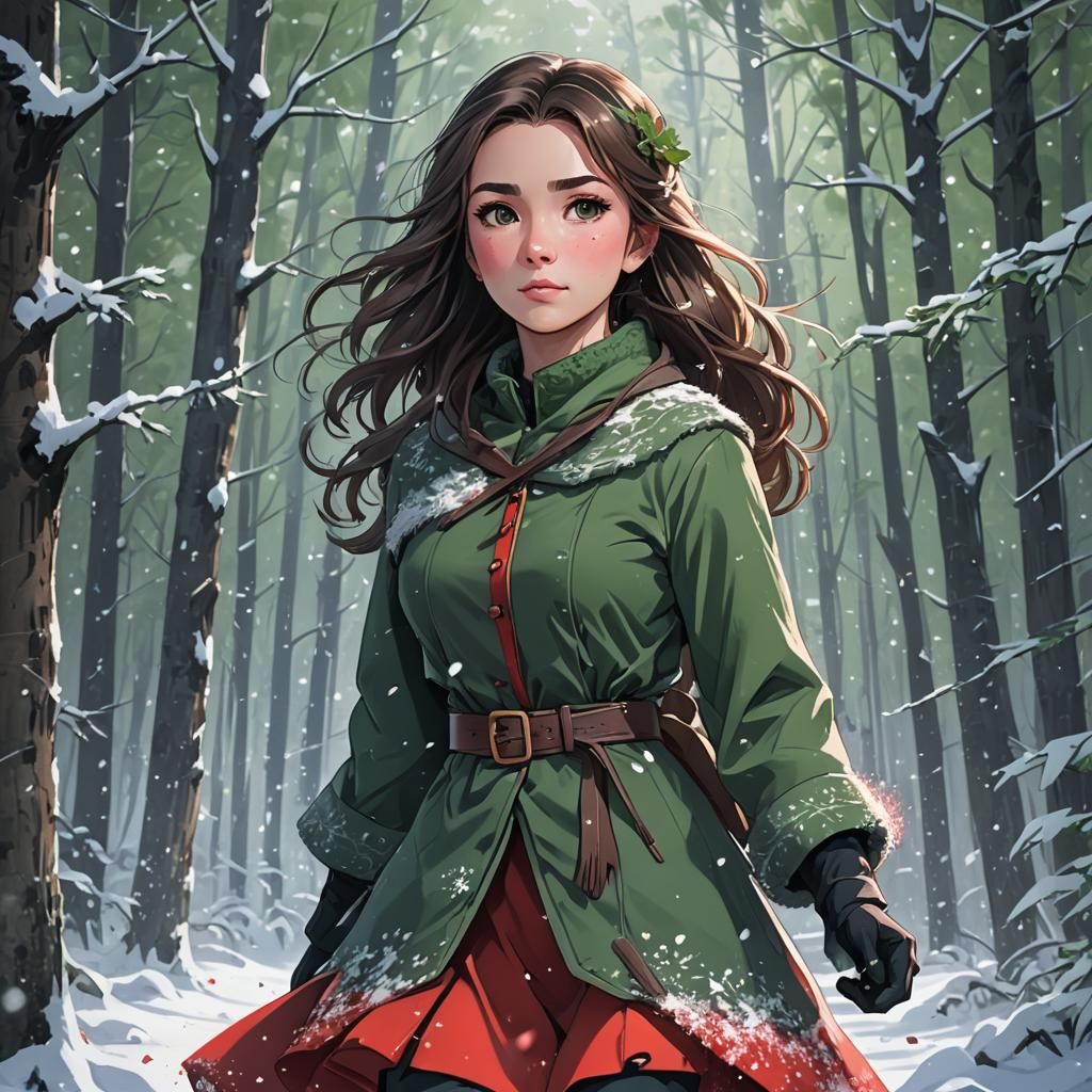 Anime Natalya in Snowy Forest, Studio Trigger Style