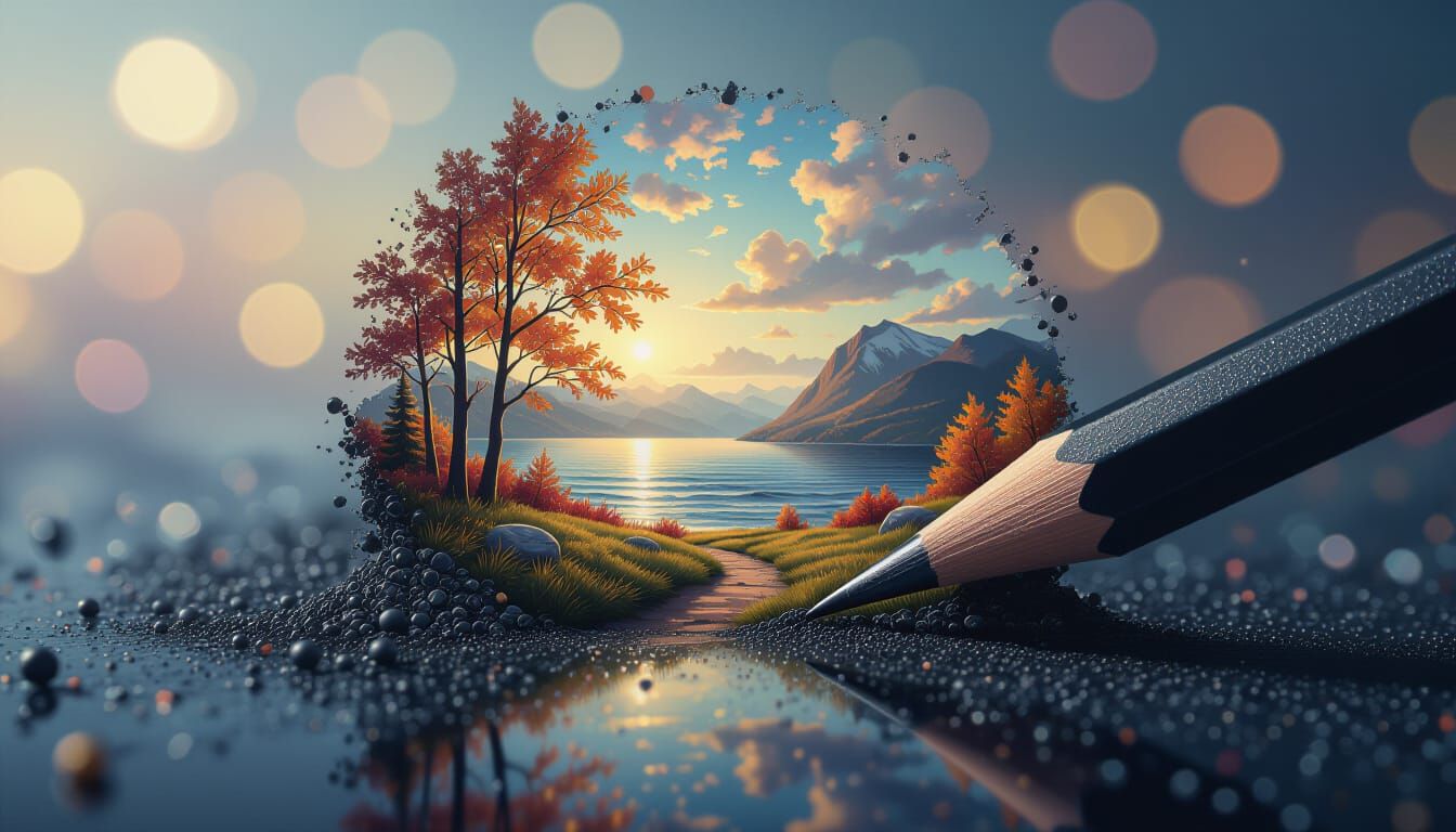 Autumn Landscape Graphite Drawing Comes to Life