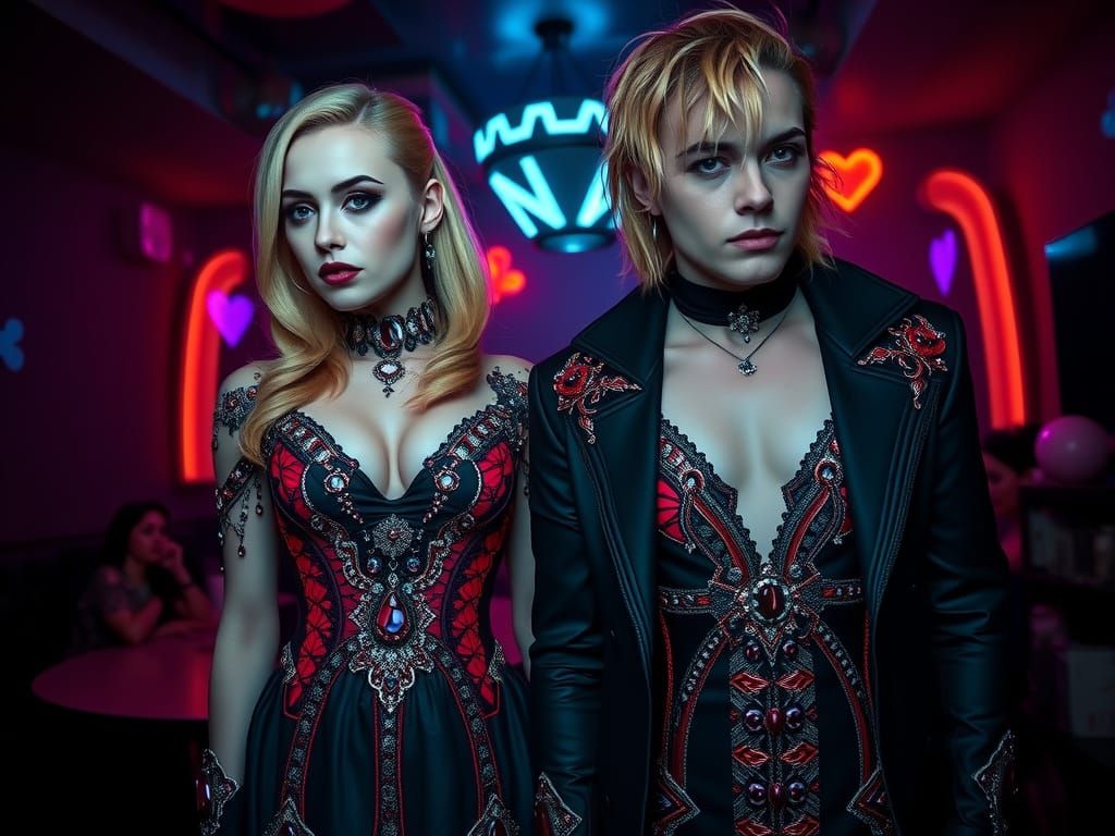 Gothic Goddess in Red and Black Ball Gown