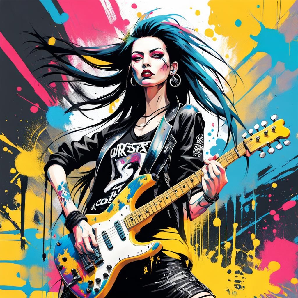 Female Rockstar Performing On Stage in Graffiti Art Style
