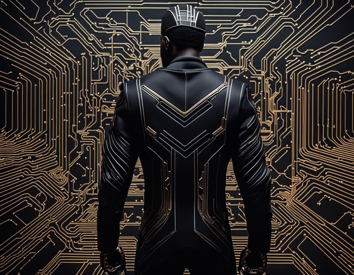 Powerful Figure in Tech Suit Emerges from Darkness