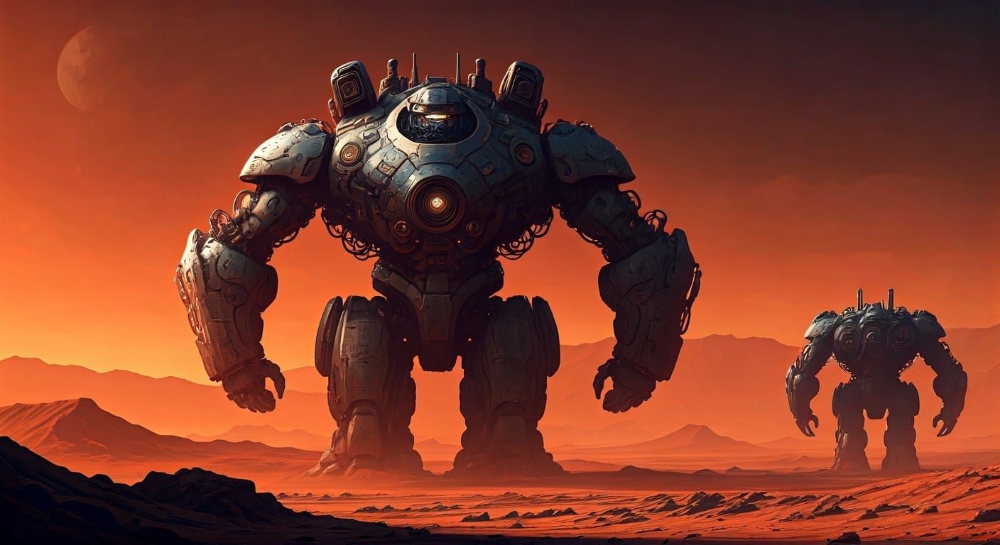 Colossal Mecha Duel on Alien Planet