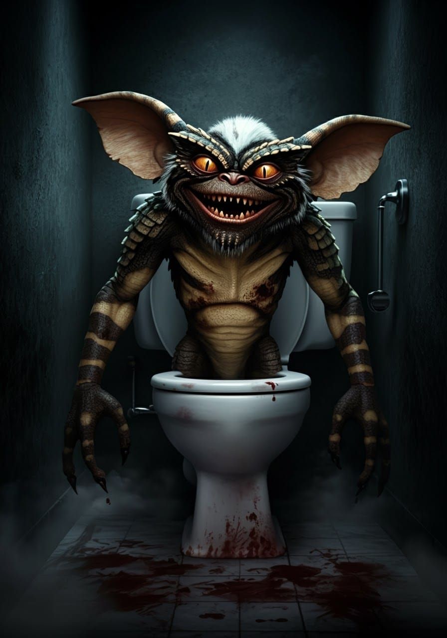 Laughing Gremlins Emerge from Bloody Toilet