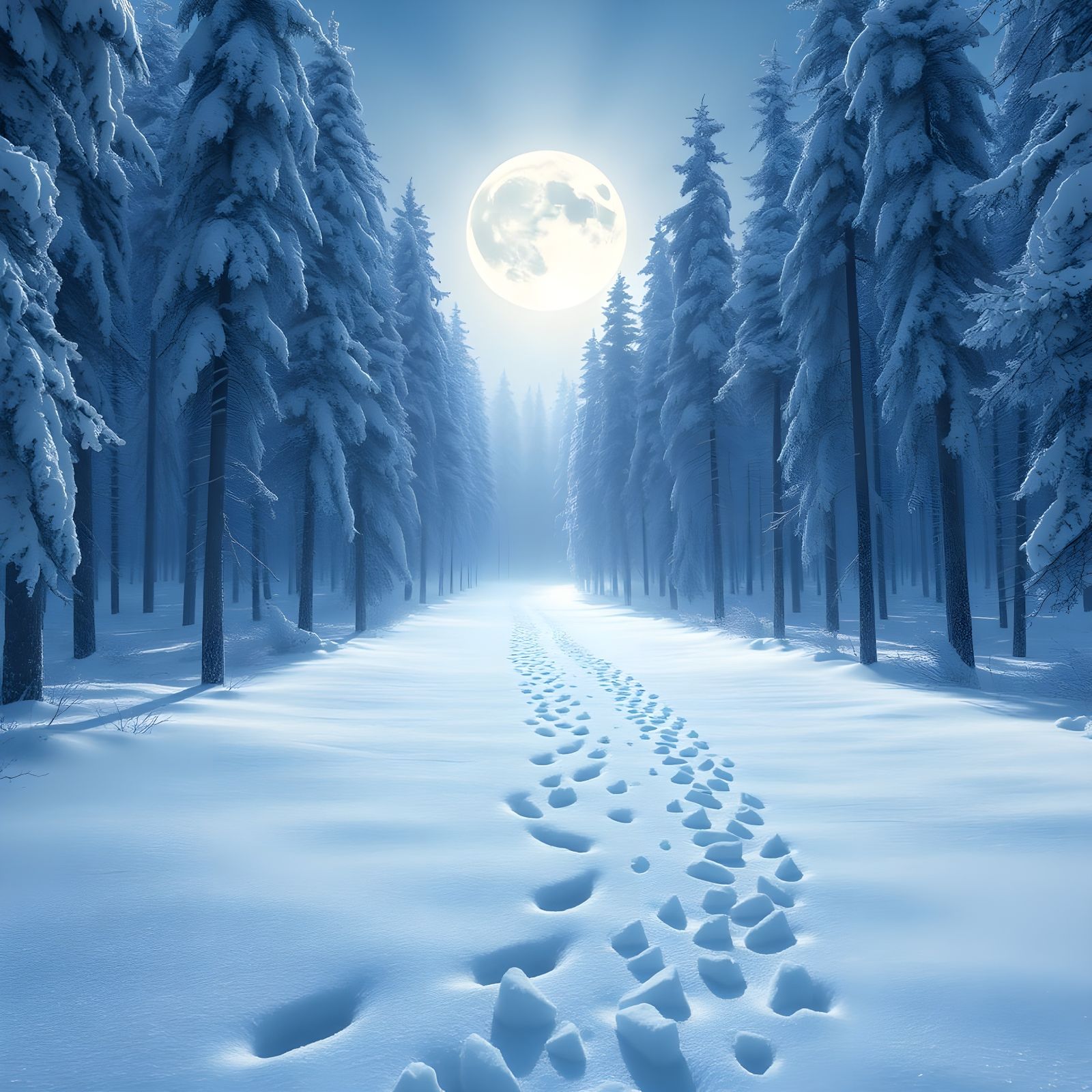 Moonlit Snow Forest of Wonder