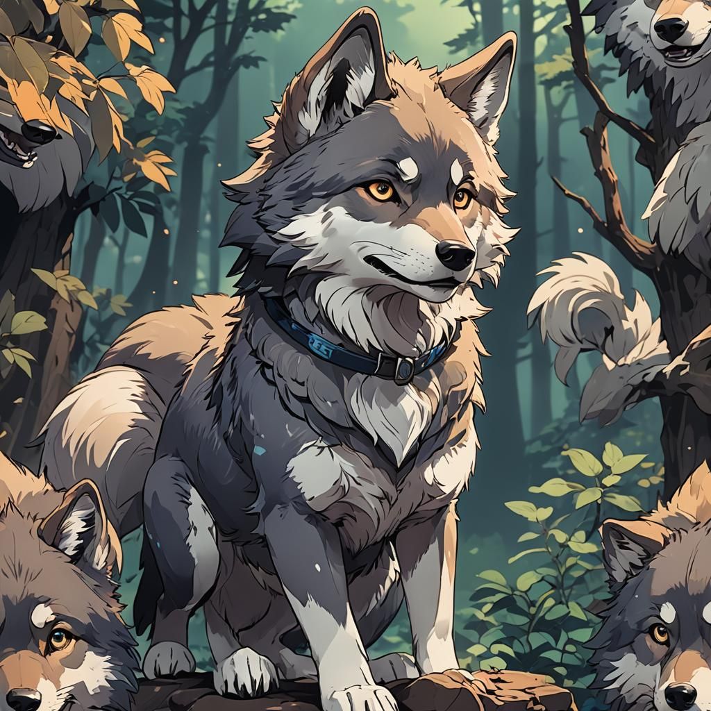 Cute Wolf in Cel-Shaded Anime Style
