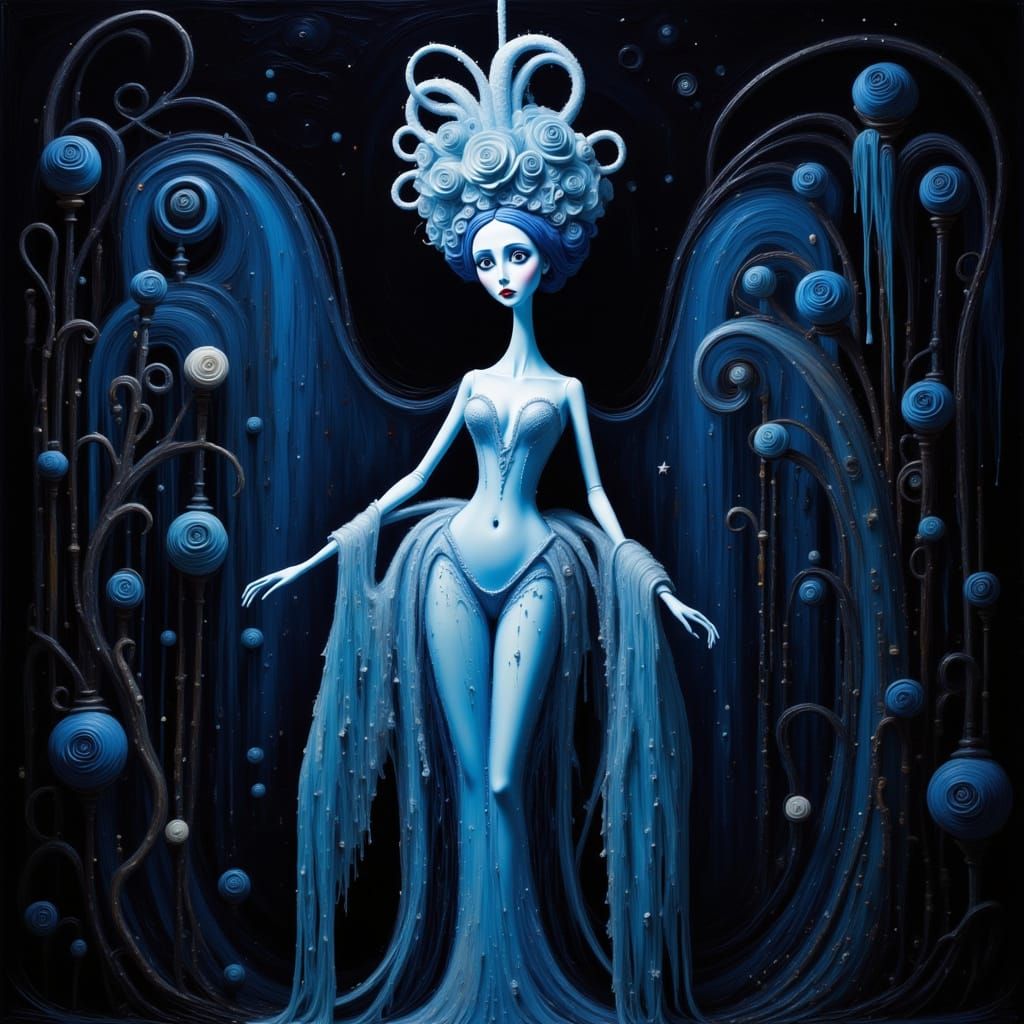 Surreal Aerialist in Cerulean Spotlight