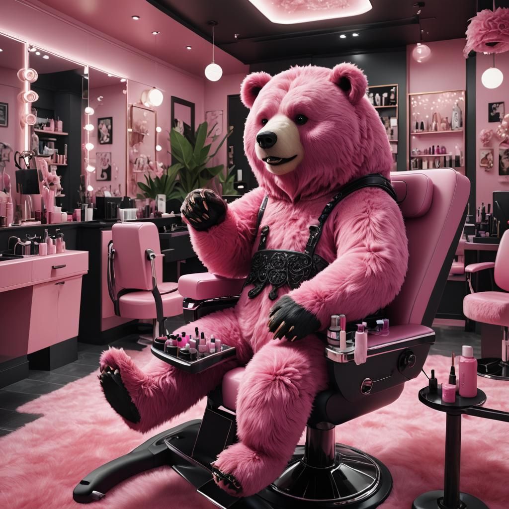 Pink Bear at Nail Salon: Detailed Matte Painting