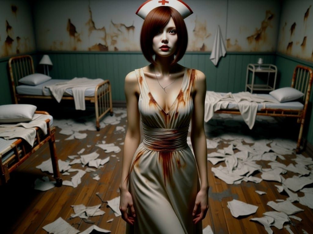 Silent Hill Nurse in Burnt Film Noir Style