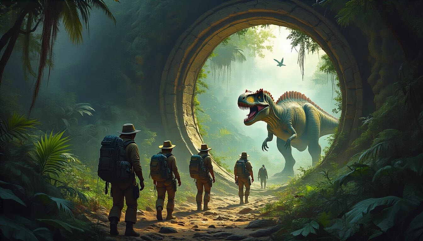 Prehistoric Jungle Portal: Digital Painting of Discovery