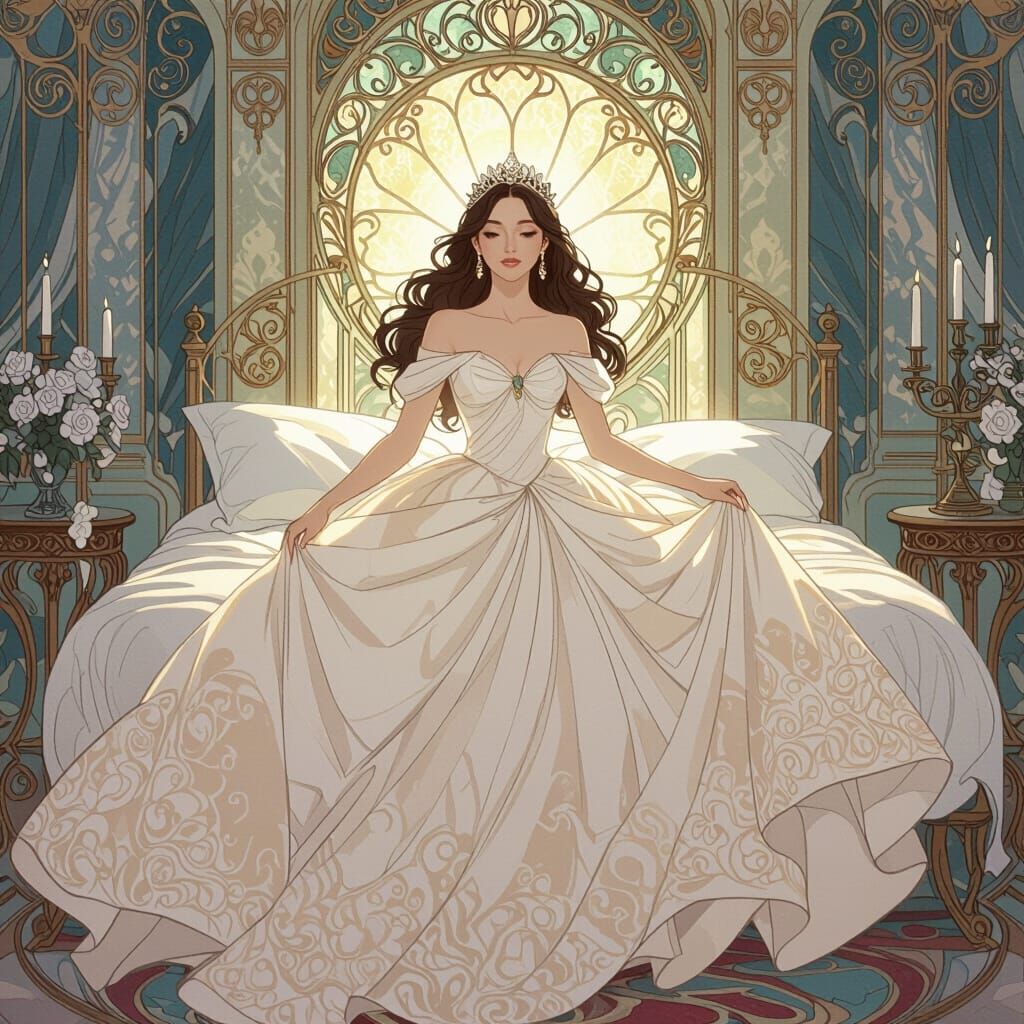 Princess Awakening: Art Nouveau Elegance and Whimsical Glow