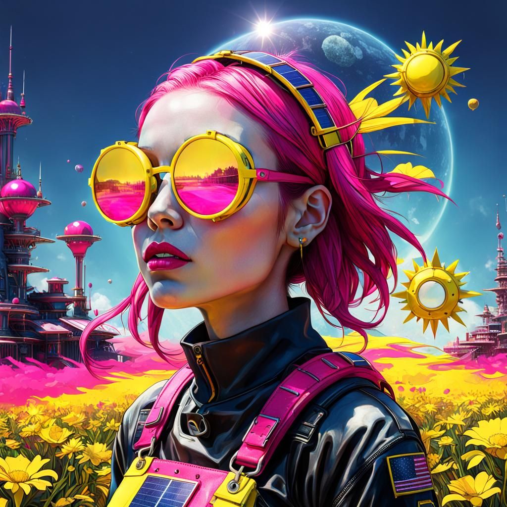 Solarpunk Scene in Hot Pink and Yellow