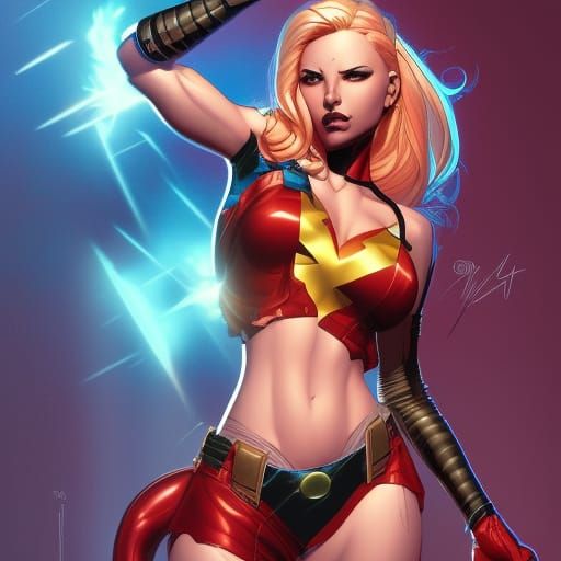 Detailed Female Superhero in Comic Book Art Style