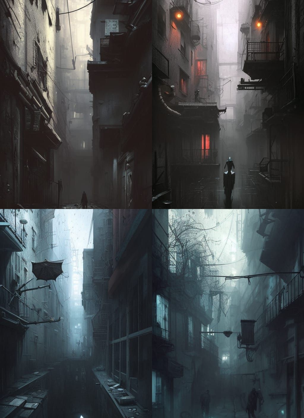 Eerie Misty City: Dark Gritty Alleyways