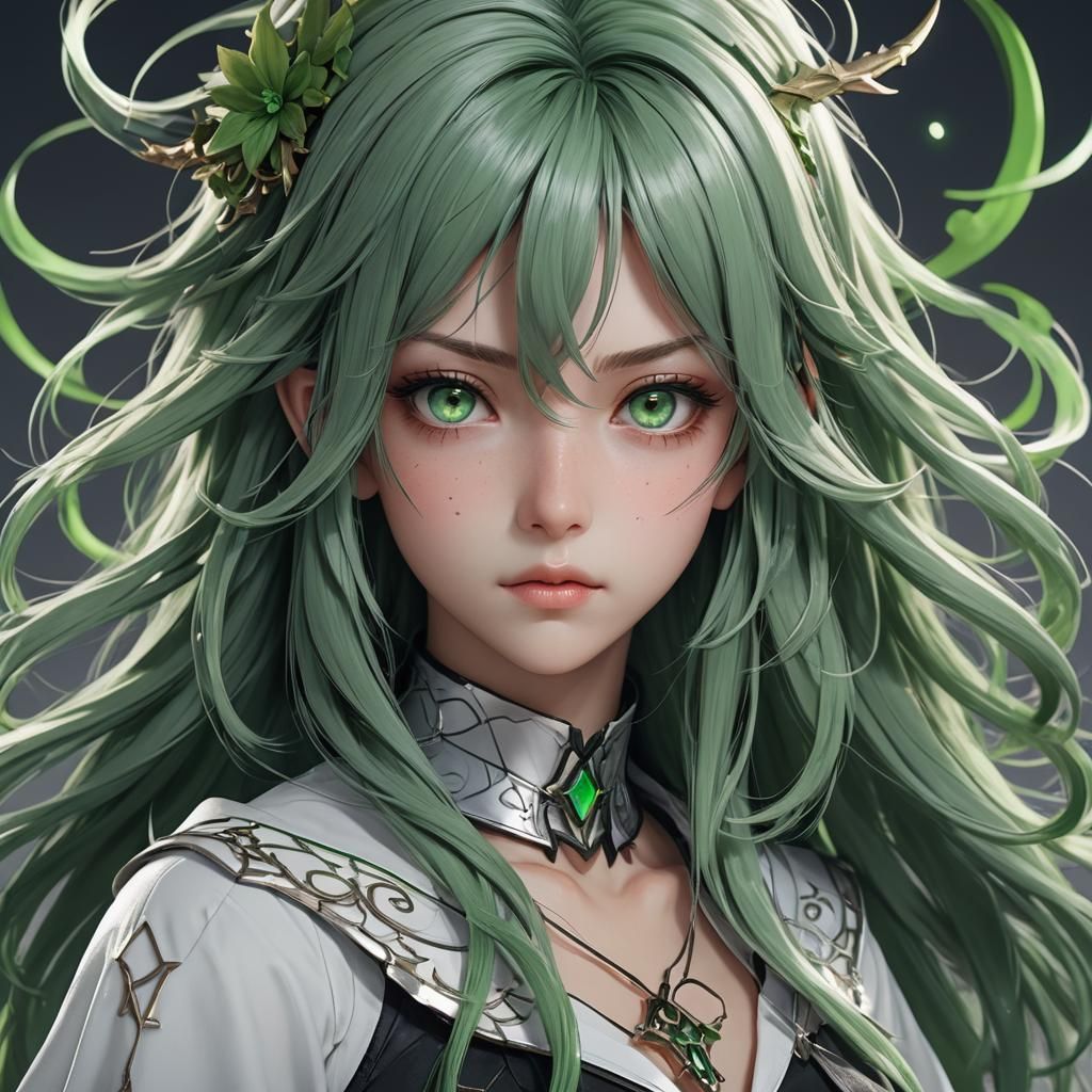 Green-Eyed Witch in 3D Anime Art Style