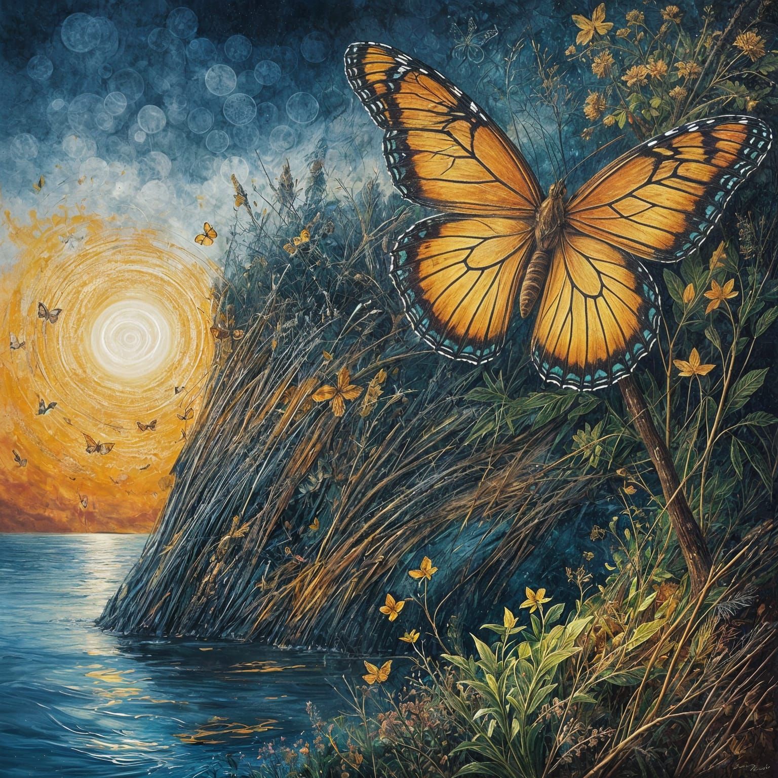 Intricate Butterfly Double Exposure Mixed Media Art