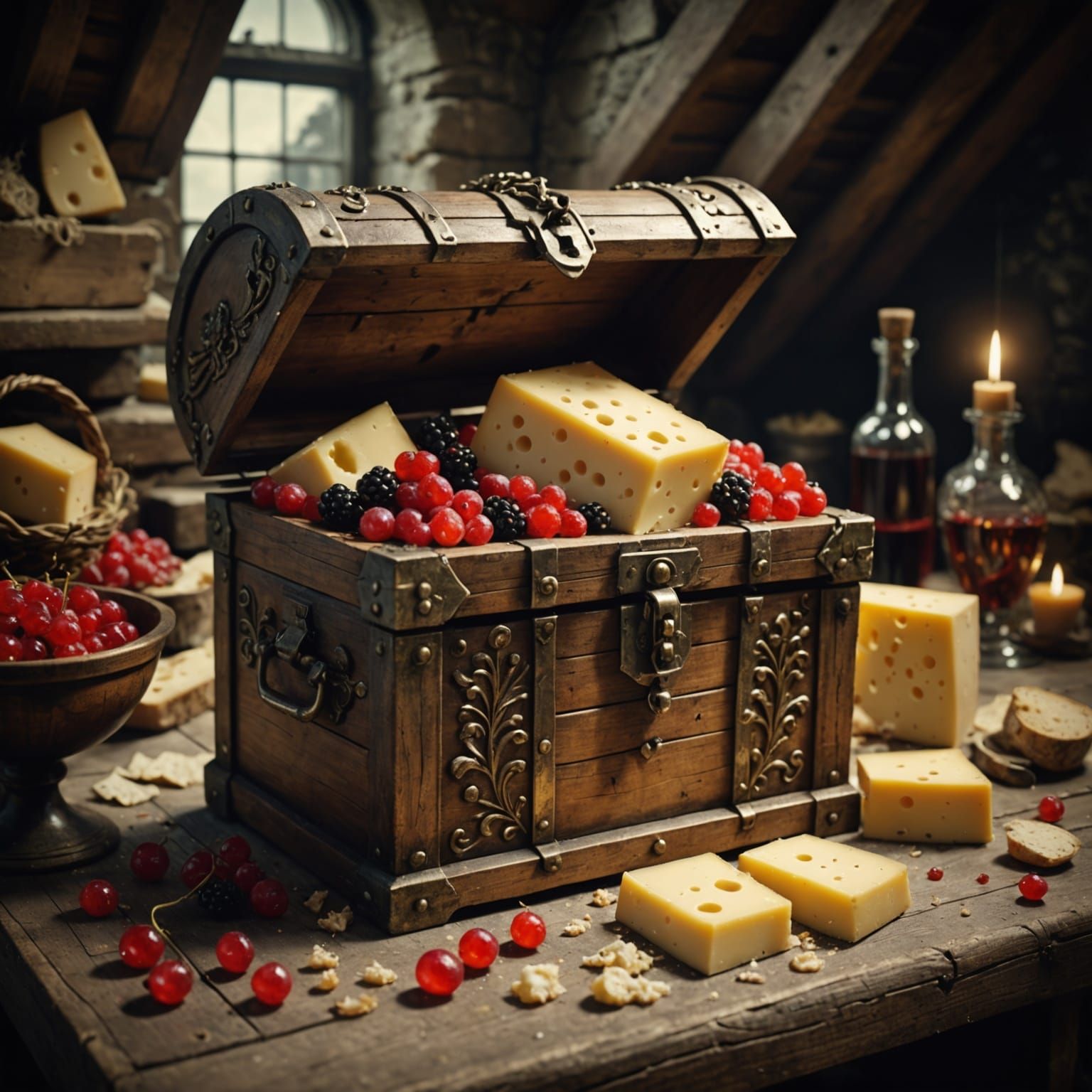 Baroque Treasure Chest with Mouse, Vintage Photo