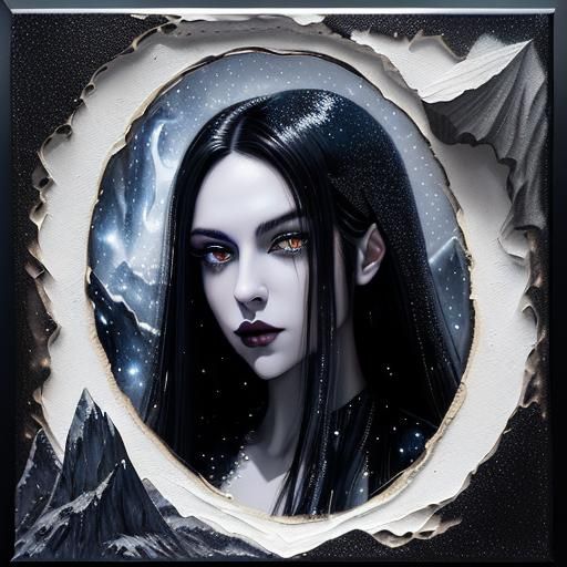 Vampire in Moonlit Cave: Acrylic Oil Abstract Painting