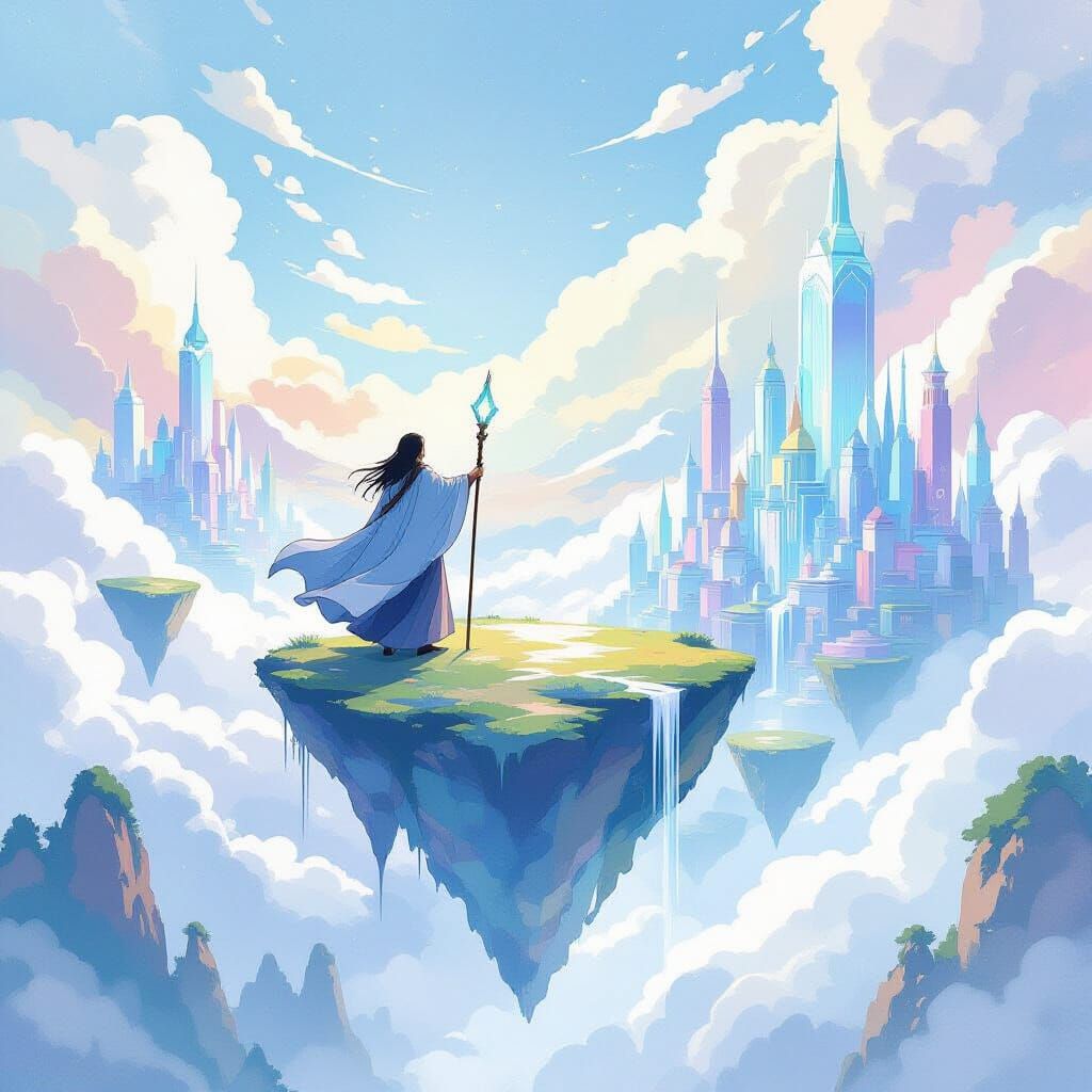 Mage Observes Crystal Cities in Anime Style