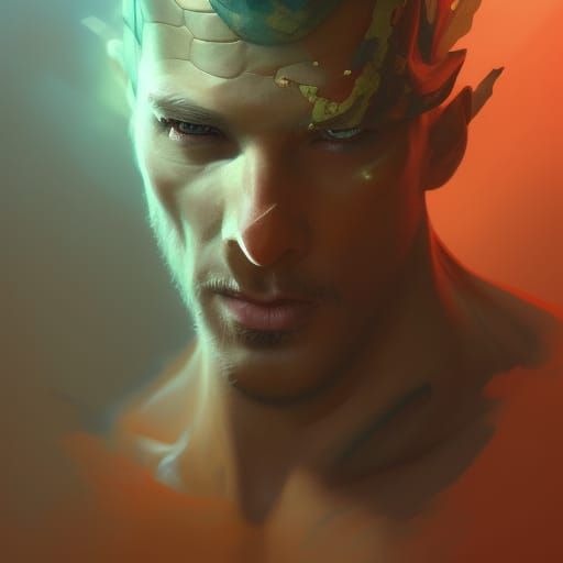 Detailed Snake Man Portrait in Dynamic Lighting