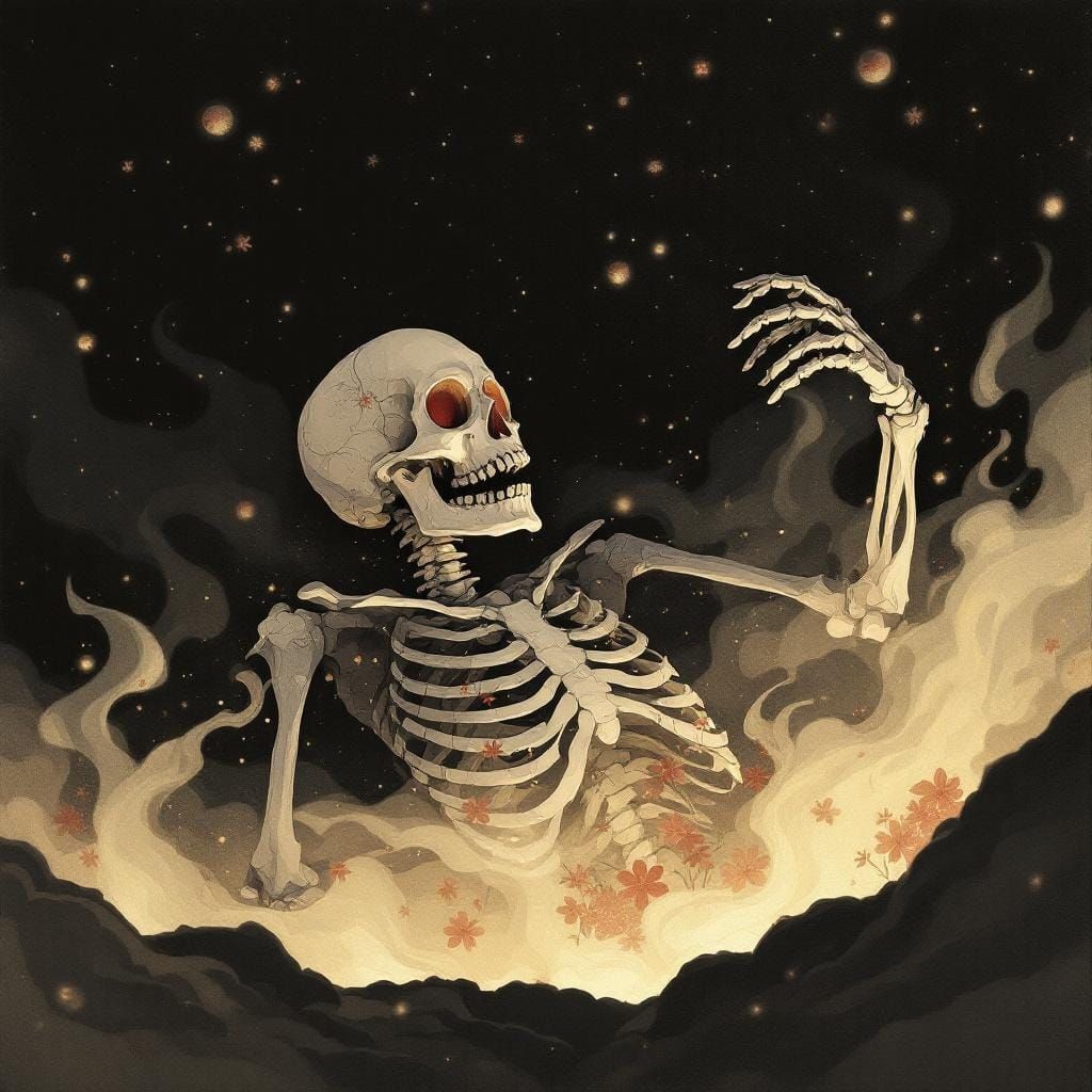 Decorated Skeleton in Japanese Print Style