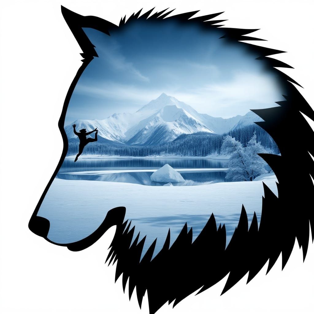 Wolf Silhouette with Winter Landscape