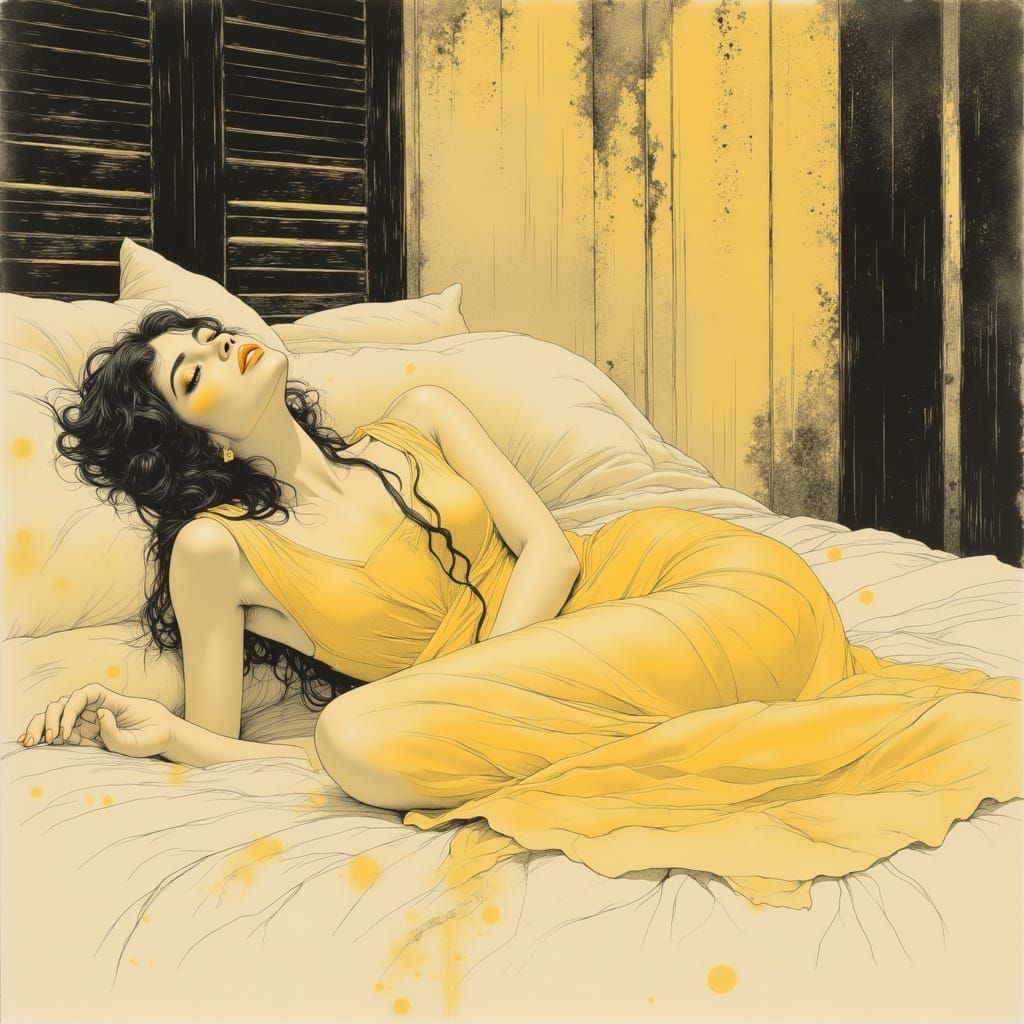 Sensuous Recline in Sepia Wash, Guido Crepax Style