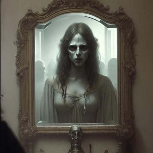 Eerie Ghostly Apparition Reflected in Mirror