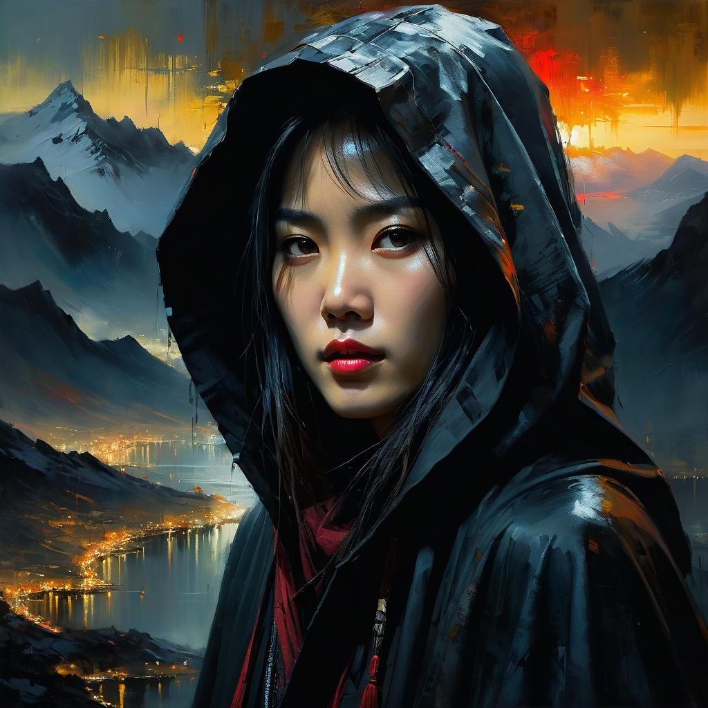 Eerie Woman in Shadows: Matte Painting in Fine Art Style