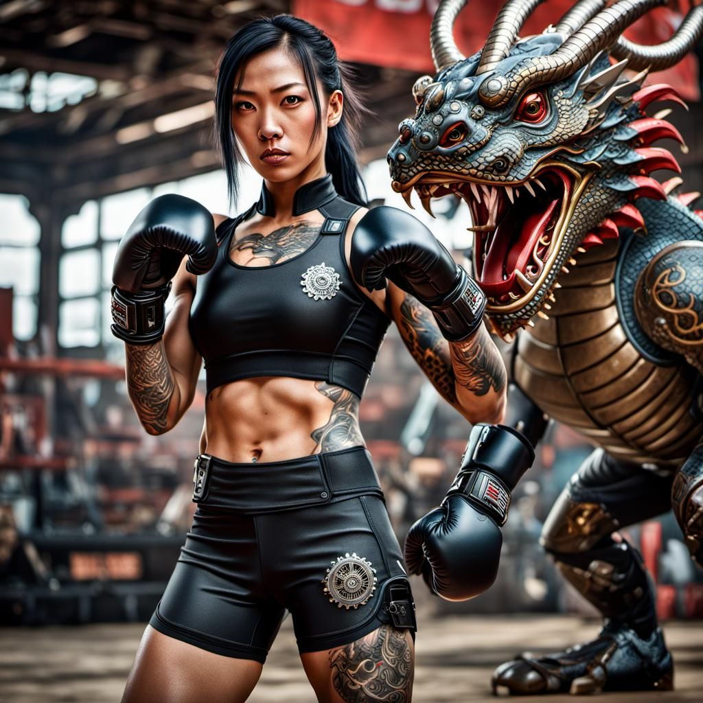 Steampunk Native American Dragon Boxer in Sci-Fi Arena