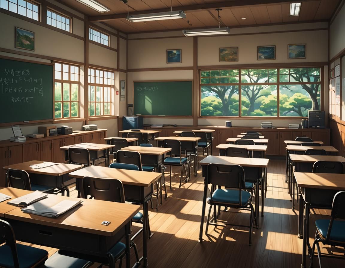 Empty Japanese Classroom in Anime Style