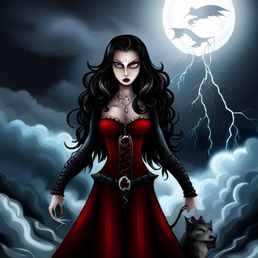 She devil wolf woman gothic art illustration  thunderstorm