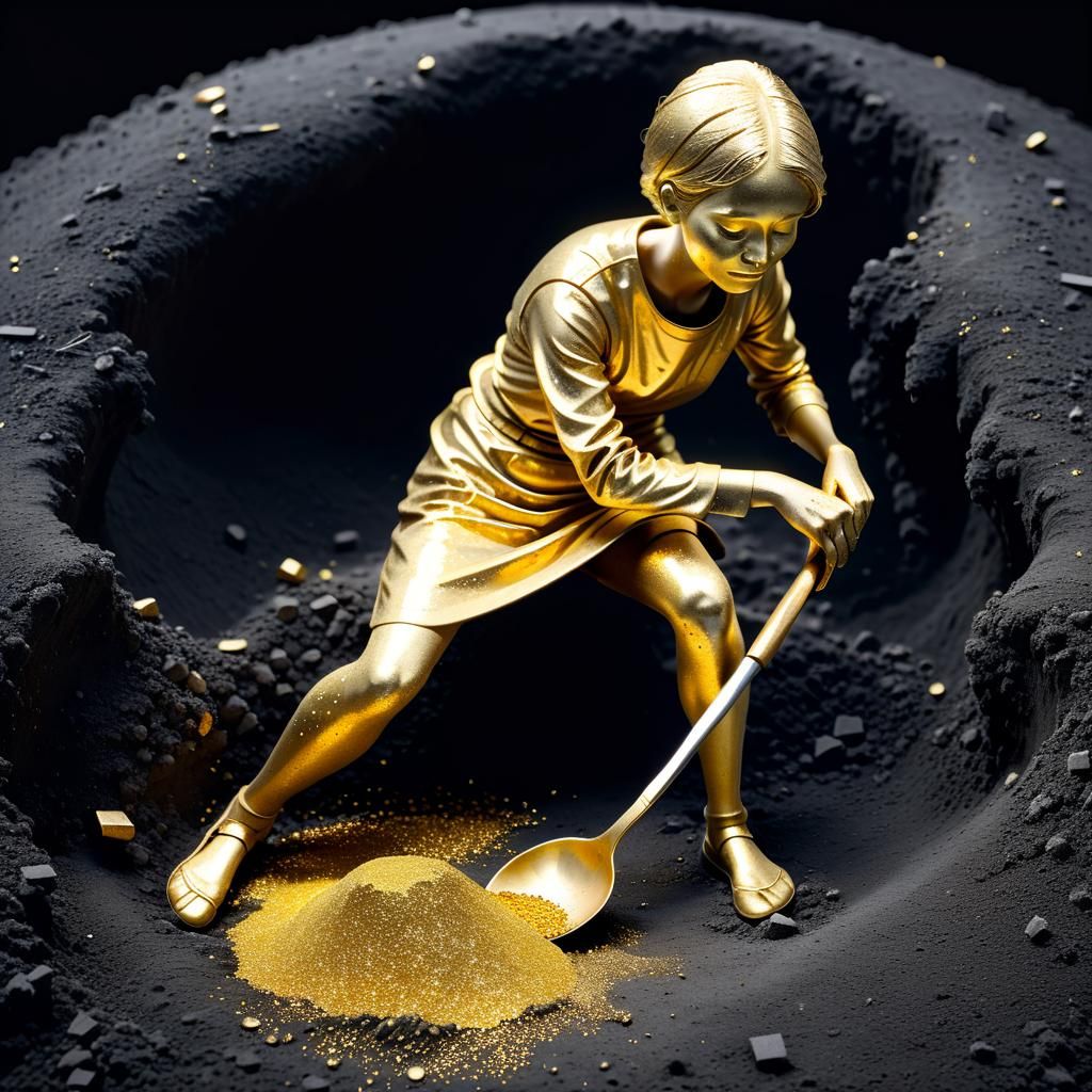 Golden Woman Digging Grave with Silver Spoon