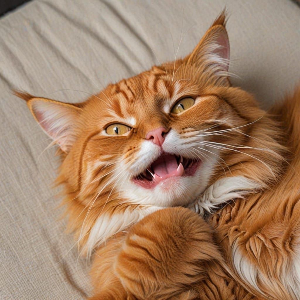 Fluffy Orange Cat Relaxing on its Back