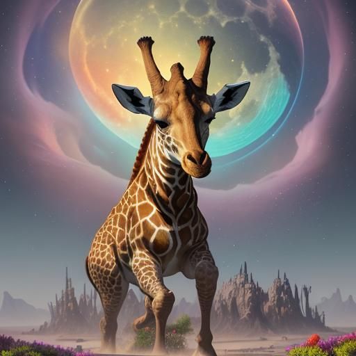 Giraffe in Spacesuit Moonwalking on the Moon