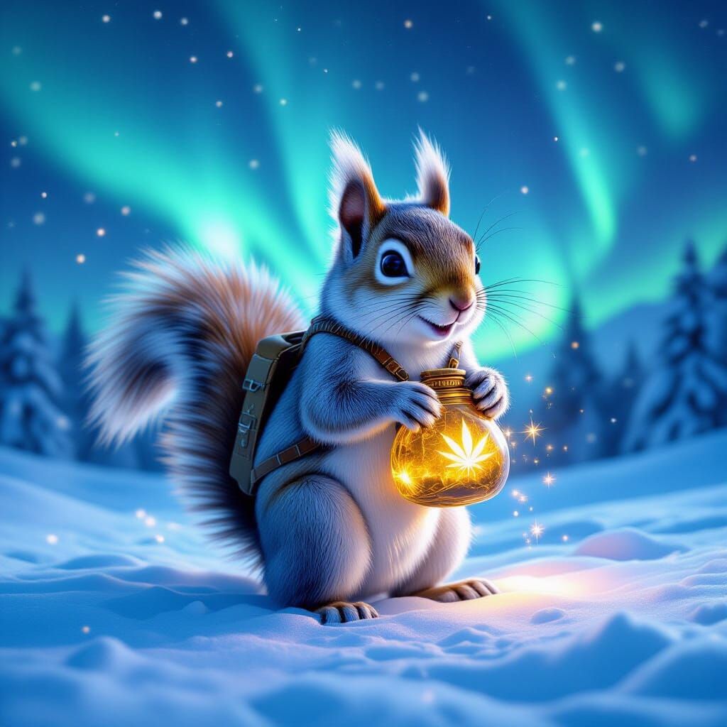 Ice Age Squirrel Smuggling Cannabis Seeds Under Aurora