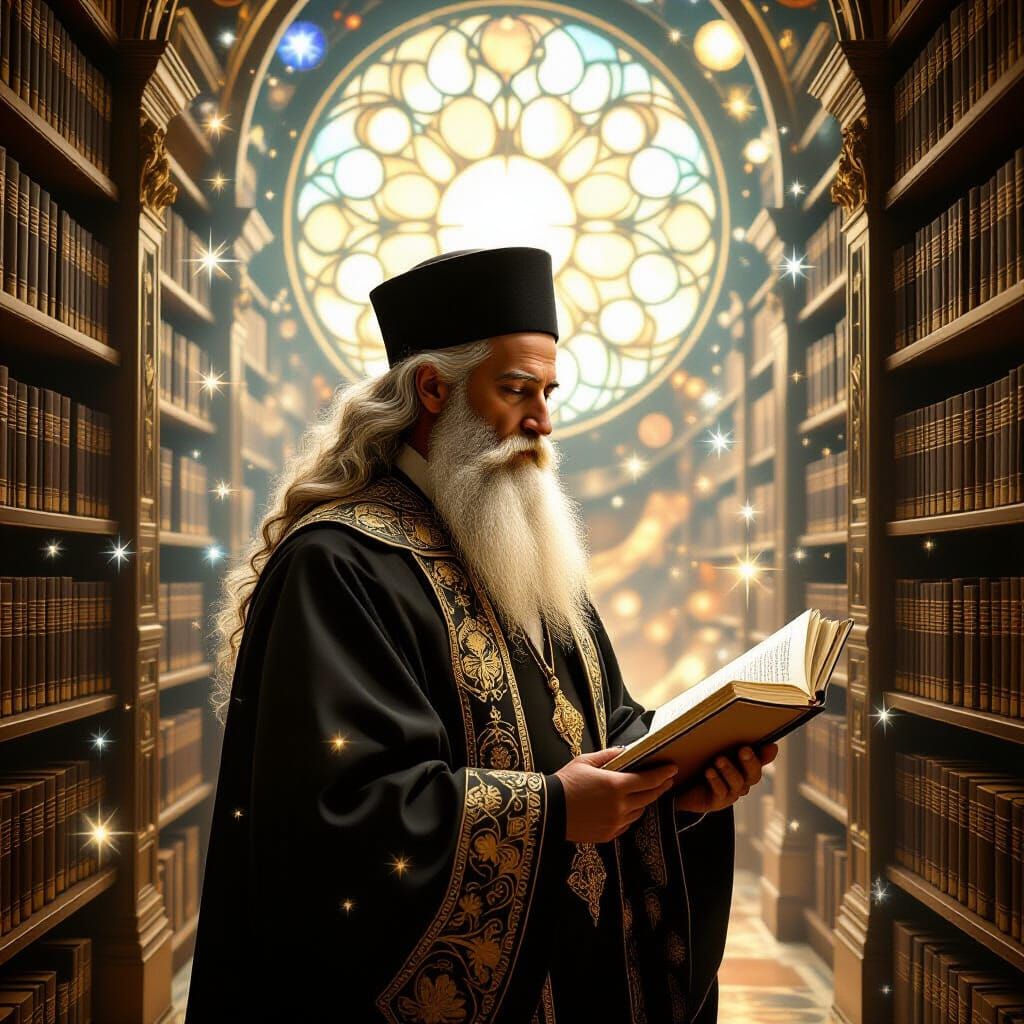 Jewish Scholar in Dreamlike Library, Art Nouveau Style
