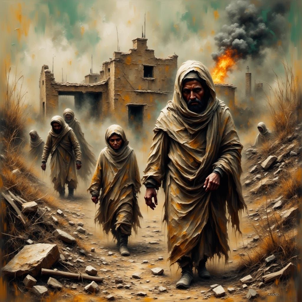 Villagers Search Ruined Village After Drone Attack