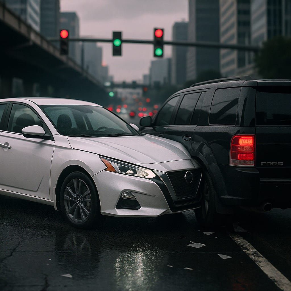 Car Accident at Stop Light in Retro-Futuristic Style
