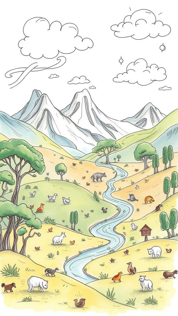 Whimsical Fantasy Landscape in Sketchbook Style