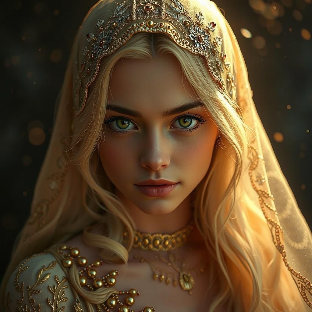 Dreamlike Portrait of Girl with Red Veil