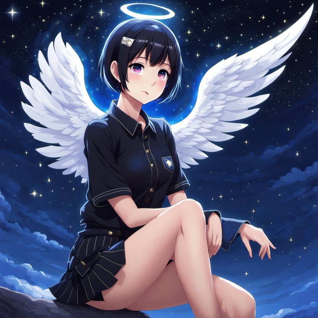 Anime Angel with Starry Night Background