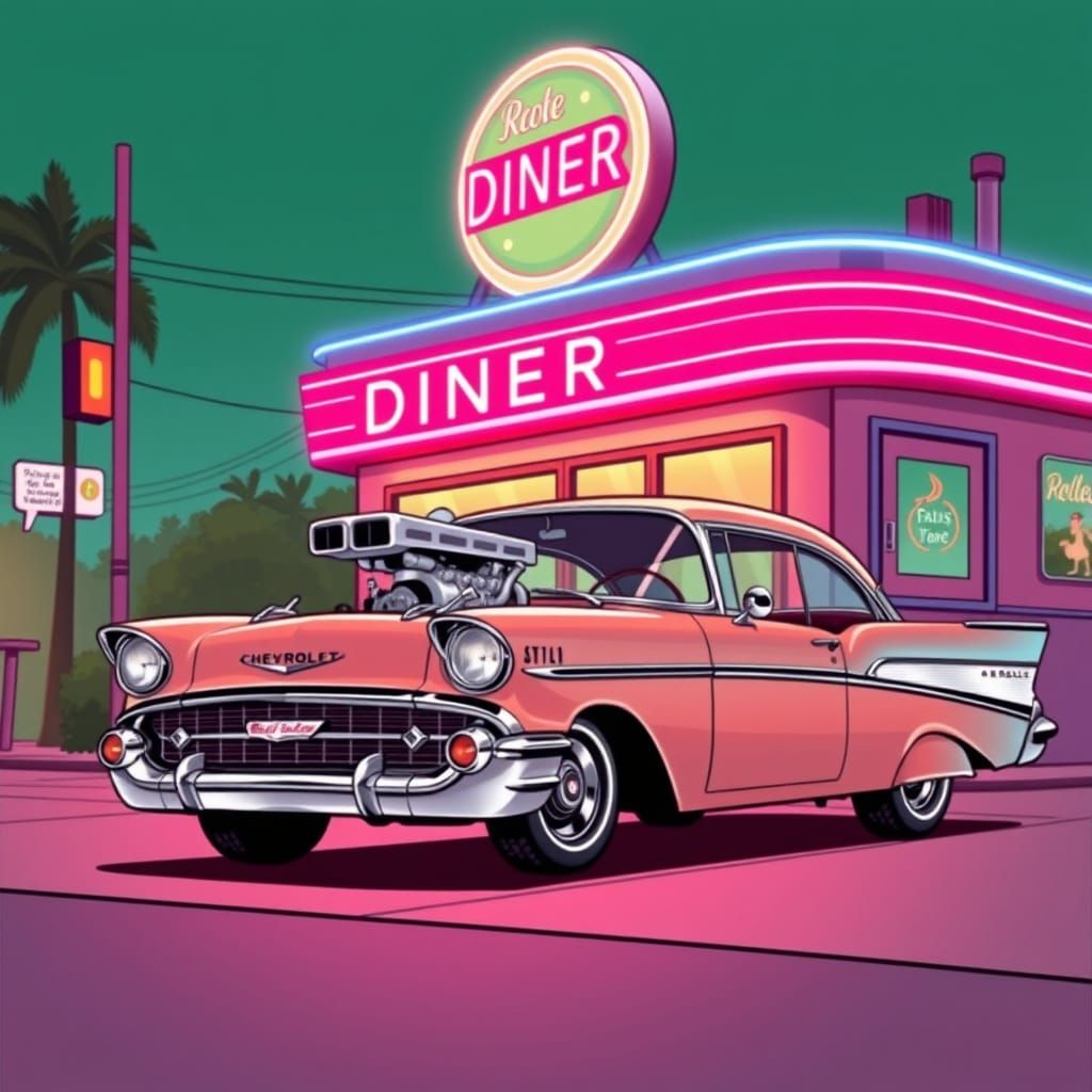 1957 Chevrolet Bel Air Caricature at Retro Diner