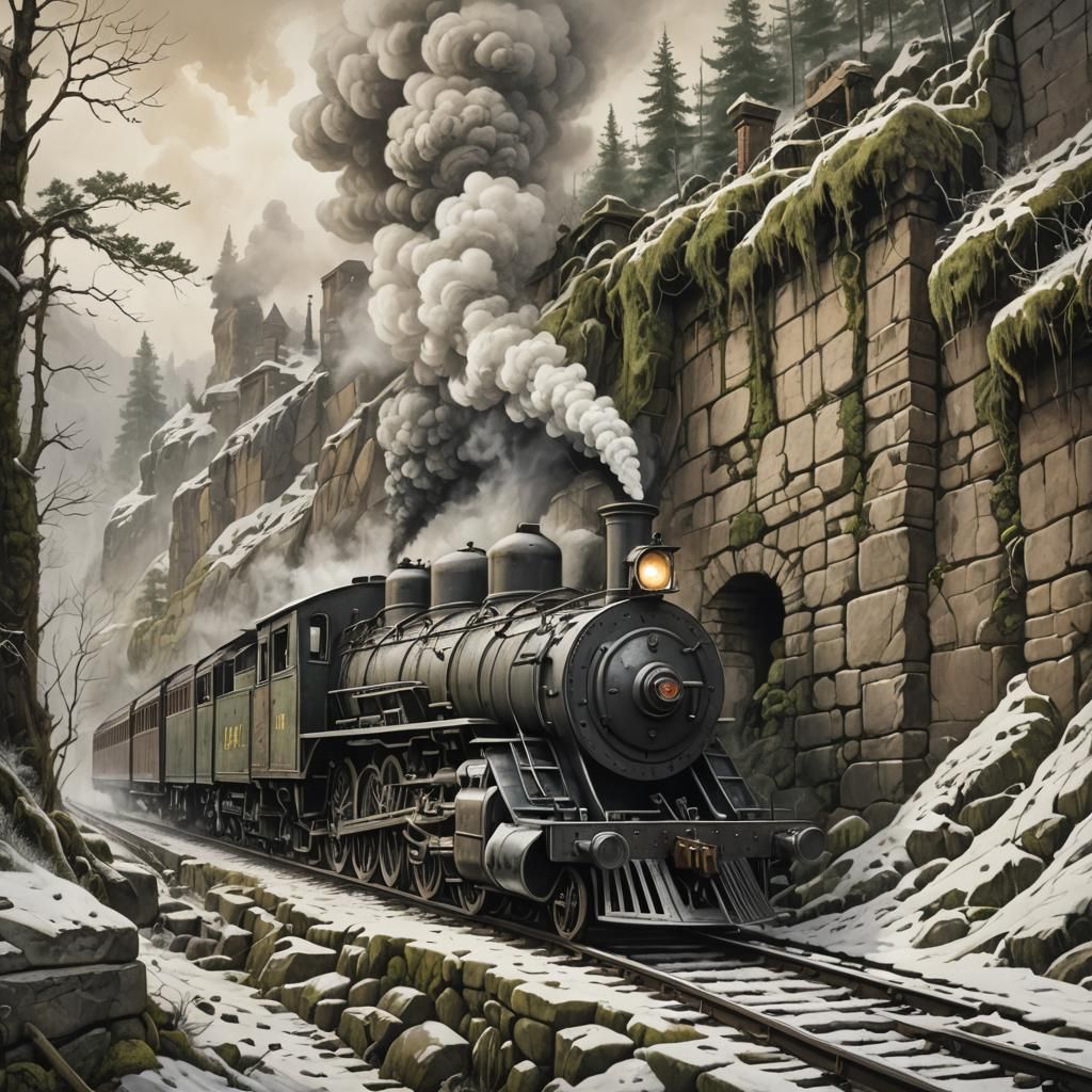 Steam Train Revealed in Crumbling Sandstone Wall