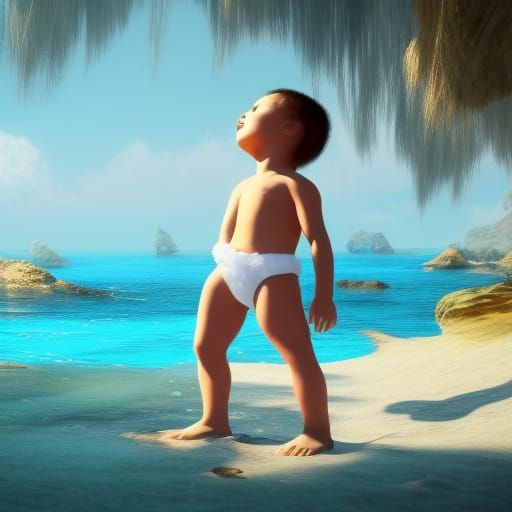 Baby Wearing Diaper at the Beach