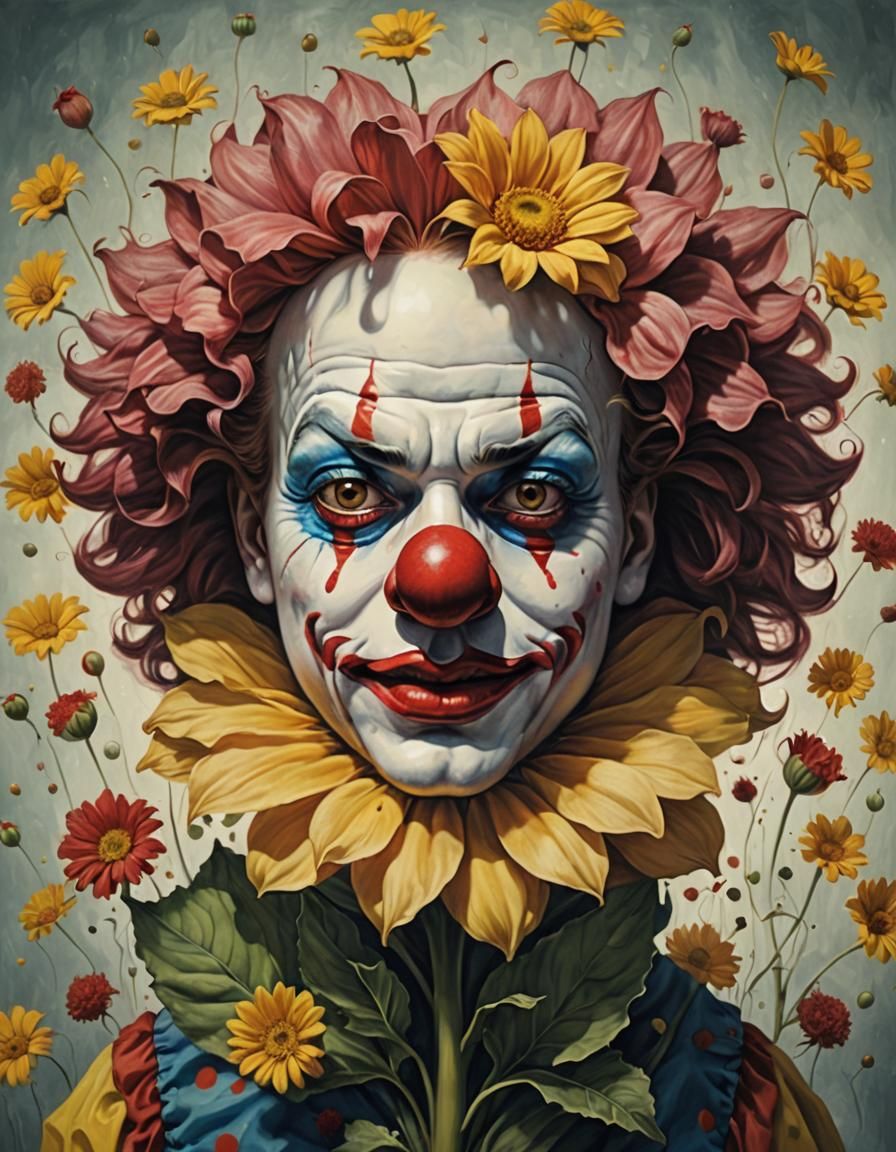 Surreal Clown Hidden Inside a Flower